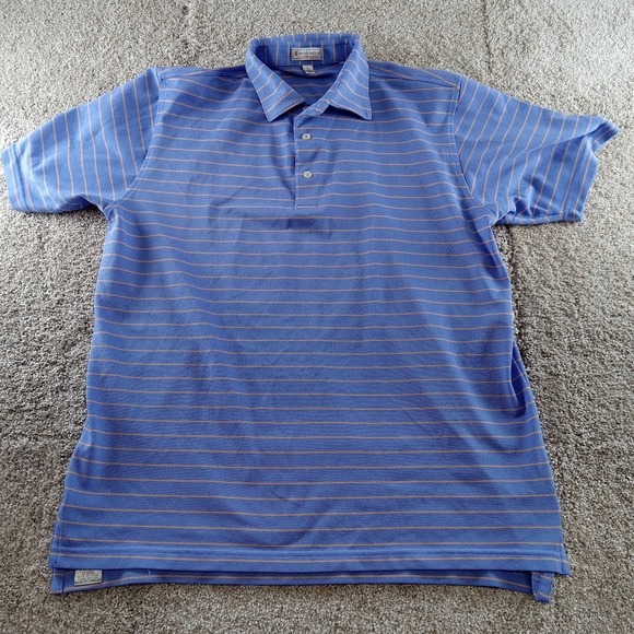 Peter Millar Shirt Mens Large Blue Orange Stripe Pique Summer Comfort Golf‎ Polo - Picture 1 of 7